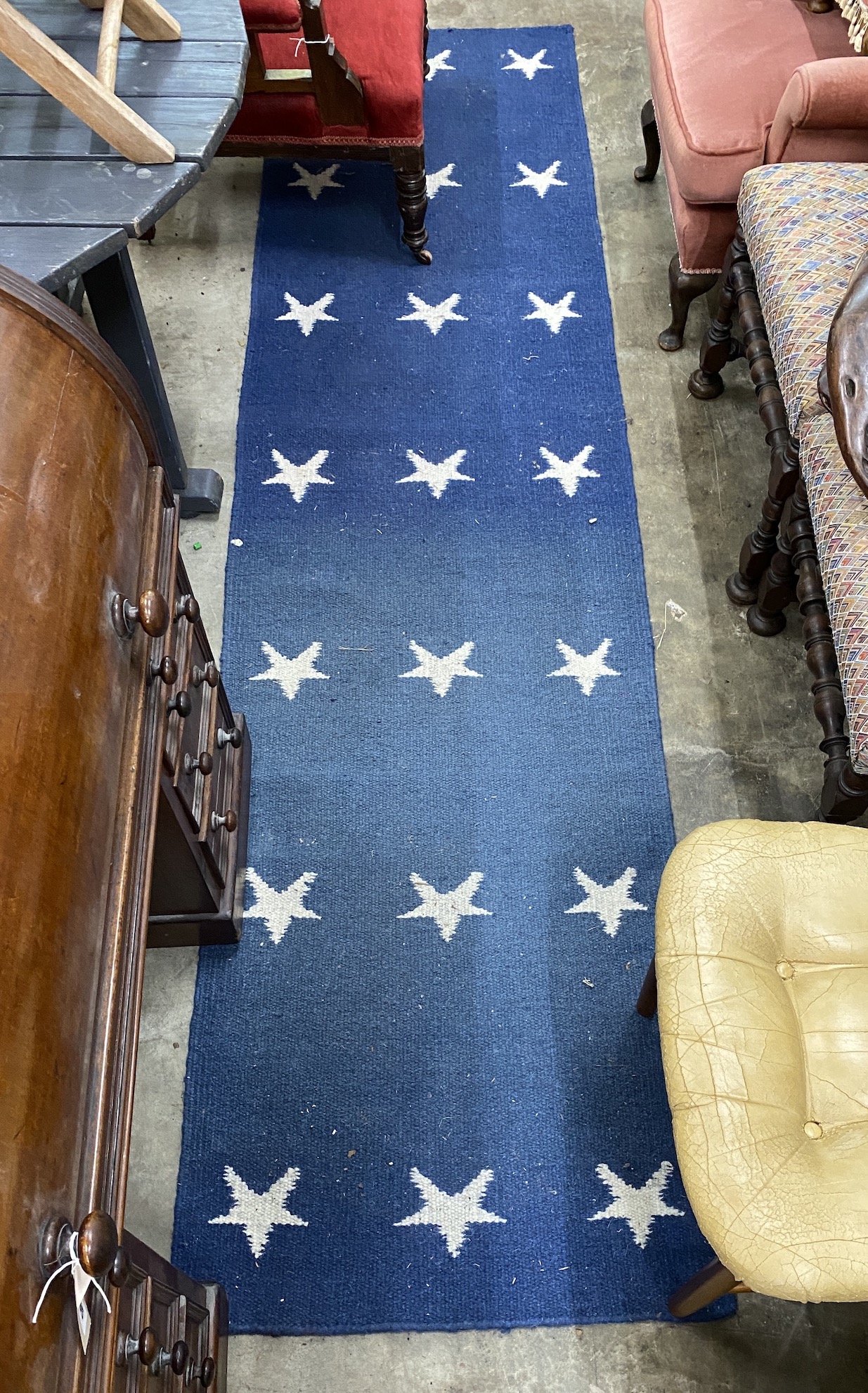 A contemporary blue wool runner, 300 x 74cm